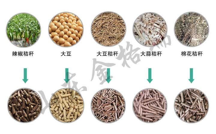 大蒜秸稈顆粒機(jī)和蒜皮秸稈顆粒機(jī)顆粒樣品圖    